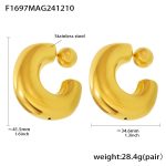 color: F1697-Gold C Shape Hollow Earrings