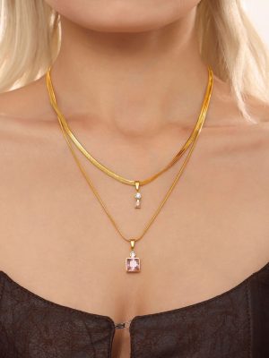 Light Luxury Stainless Steel Double Layer Blade Chain Square Zircon Twin Super Beautiful Necklace Autumn and Winter Necklace