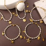 Creative Ocean Theme Freshwater Pearl DIY Dolphin Pendant Bracelet Plated 18K Gold Accessories Women