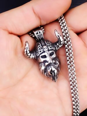 Ornament Men's Stainless Steel Casting Punk Satan Sheep Head Skull Devil Necklace