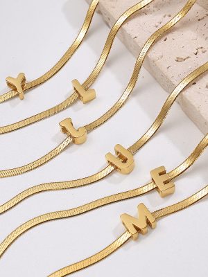 High-Grade Light Luxury Snake Bones Chain 24-Letter Pendant Necklace Stainless Steel 18K Gold Plating Personality Ornament Female