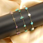 Stainless Steel Glass Bead Pearl Bracelet Sweet Crystal Natural Stone Color Bracelet Personality Advanced