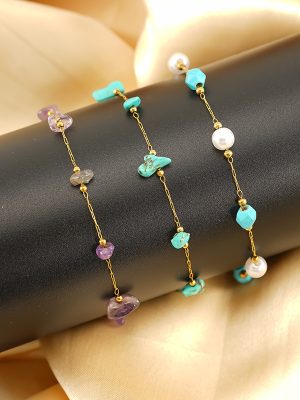Stainless Steel Glass Bead Pearl Bracelet Sweet Crystal Natural Stone Color Bracelet Personality Advanced