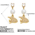 color: F057-F Style White Zircon Manta Ray Gold Earrings