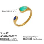 color: A167-Teal Blue Color Enamel Gold Open Ring / size: US 7