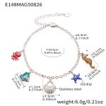 color: E148-Steel Color Enamel Ocean Series Pendant Bracelet 16+5cm