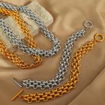 Thick Chain Personalized Necklace All-Match Gold-Plated Bracelet Cold Exaggerated Trendy Cool Temperament Jewelry Set Buckle Design