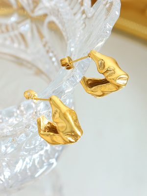 Stainless Steel Gold-Plated Irregular Geometric Embossed Earrings Strange Design Neutral Ear Rings One Piece Dropshipping