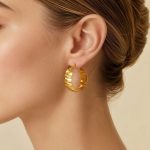 Stainless steel gold wide-wave circular ear clip female earrings 316L auricular needle
