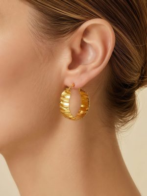Stainless steel gold wide-wave circular ear clip female earrings 316L auricular needle