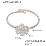 color: A749-Steel Color Drop Flower 5A Zircon Ring / size: US 7