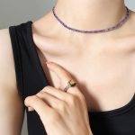 color: P1192-Purple Zircon Steel Color Necklace -35+5cm