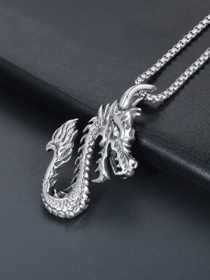New Dragon Pearl Chain Necklace Stainless Steel Retro Pendant Ornaments