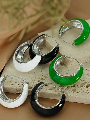 French Style Ear Clip Retro Hong Kong Green Enamel Earrings Water Drop Design Advanced Light Luxury Temperament Earrings for Women