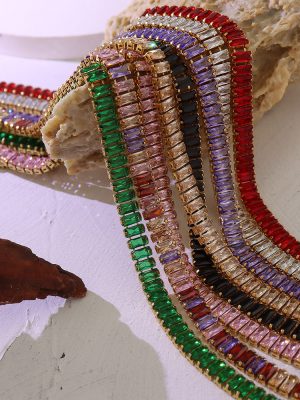 Solid Color Retro Colorful Crystals Zircon Inlaid Non-Fading Necklace Bracelet Jewelry Set Decorations
