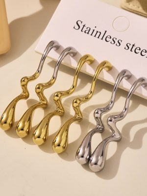 Irregular Water Drop Color Matching Earrings Stainless Steel 18K Gold Plating Simple Glossy Hollow Earrings Advanced Non-Fading