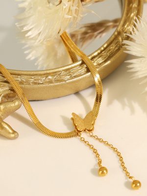 Stainless Steel Plated 18K Gold Butterfly Necklace for Women Graceful Mori Fresh Necklace Clavicle Chain Jewelry