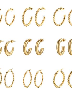 Stainless Steel Earrings Multi-Strand Twisted C- Shaped Suit