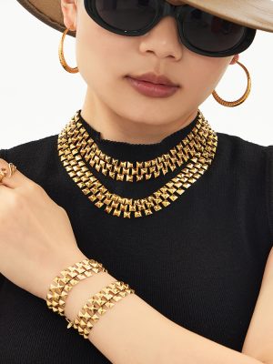 INS Thick Straps Stainless Steel Necklace Bracelet Women's Design Advanced Exaggerated Jewelry Set