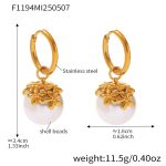 color: F1194-Gold White Shell Bead Earrings