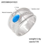 color: A955-Steel Color Blue Turquoise Ring / size: US 6