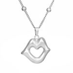 color: Heart Open Mouth Necklace Steel Color 1 PC MS-543