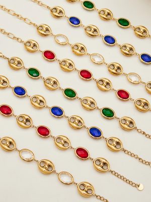 Super Expensive Stainless Steel Hollow Pig Nose Splicing Package Edge Oval Glass Stone Bracelet Necklace Jewelry