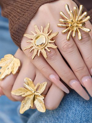 Stainless Steel Flower Sun Ring Women's 18K Real Gold Color Retaining Design Cell Phone Finger Ring