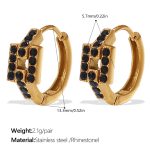 color: EH1114BKG Black Rhinestone Gold Hoop Earrings