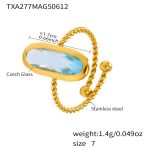 color: TXA277-Gold Pale Blue Glass Stone Ring / size: US 7