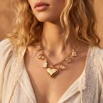 Heart-Shaped Resin Multi-Pendant Necklace Stainless Steel Gold-Plated Simple and Light Luxury Female Accessories Clavicle Chain