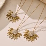 Stainless Steel SUNFLOWER Zircon-Inlaid Pendant Clavicle Chain PVD Gold-Plated Necklace Color Retention