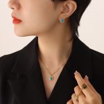 color: F638-Gold Blue Turquoise Earrings