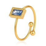 color: Rectangle Zircon Ring Sapphire Blue / size: Open Adjustable