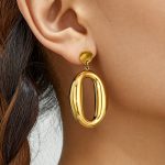 Simple Oval Pendant Earrings PVD Vacuum Electroplating Light Luxury Ornament Stainless Steel Earrings for Women