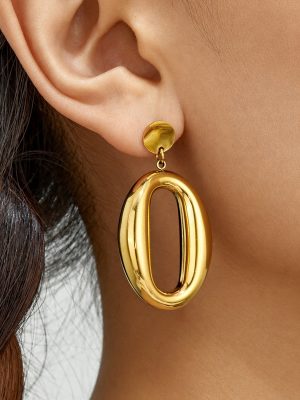 Simple Oval Pendant Earrings PVD Vacuum Electroplating Light Luxury Ornament Stainless Steel Earrings for Women