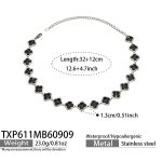color: TXP611-Black Glass Stone Flower Steel Color Necklace -32+2cm