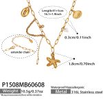 color: P1508-Gold Starfish Multi-pendant Necklace 41+5cm