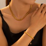 New Geometric Stitching Necklace Simple Bracelet Copper Plated 18K Real Gold Color-Preserving Hip Hop Suit
