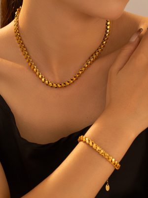 New Geometric Stitching Necklace Simple Bracelet Copper Plated 18K Real Gold Color-Preserving Hip Hop Suit