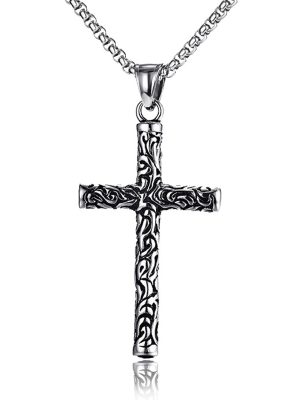 Sanskrit Army Flower Winding Ruyi Cross Necklace Stainless Steel Retro Pendant Ornaments