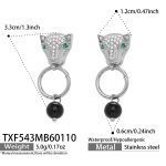 color: TXF543-Steel Color Leopard Head Black Earrings