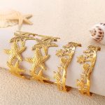 Seaside Beach Coconut Tree Marine Life Open-Ended Bracelet Stainless Steel 18K Gold Plated Light Luxury Bracelet for Women