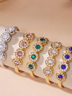 INS Inlaid Zircon Little Finger Ring Combination Stainless Steel 18K Gold Plated Luxury Elegant Ring
