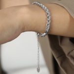 color: E489-Thick Style Steel Color Bracelet -15+5cm