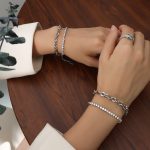 color: E279-Steel Color Zircon Double Layer Bracelet