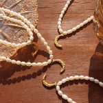 French Fashionable Natural Freshwater Short Pearl Necklace Stainless Steel Gold-Plated Moon Necklace Personalized All-Match Mom Accessories