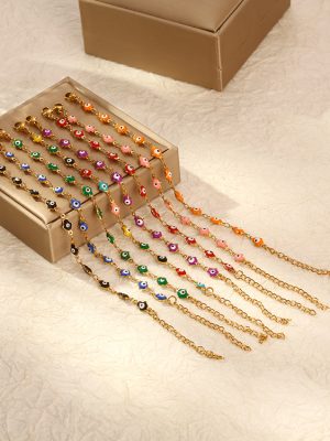 Turkish Evil Eye Color Matching Stainless Steel Bracelet Female 18K round Eye Evil Eye Necklace