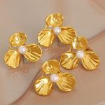 French Design Earrings Simple Temperament Petals Pearl Stainless Steel Earrings Exaggerated Golden Flower Earrings