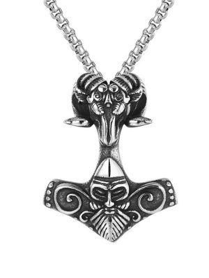 New Skull Sheep Head Horn Geometric Necklace Stainless Steel Retro Pendant Ornaments